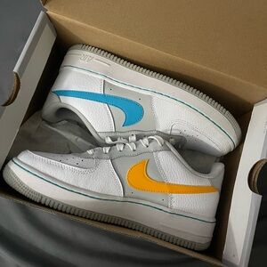 Nike Air Force 1 White with Blue and Orange Accents